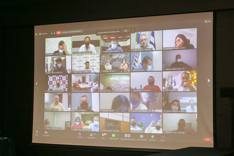 Prefeitos participam de reunião virtual (Foto: Governo do Estado de São Paulo)