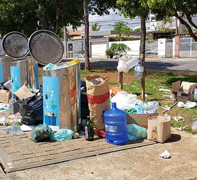 Lixeiras ecológicas têm sido alvos de vandalismo (Foto: Patrícia Lisboa/Dropes)