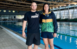 Bruno Dorado, técnico da ADI, e a atleta Lucilene Souza estão em Portugal nesta última fase de treinos (Foto: Divulgação)