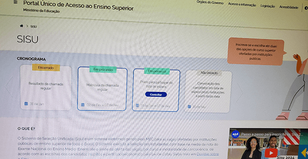 Página do Sisu no portal Acesso Único (Foto: Patrícia Lisboa/Dropes)