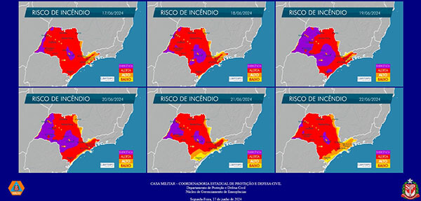 
Mapa de Risco de Incêndio da Defesa Civil ontem (Imagem: Defesa Civil de SP)