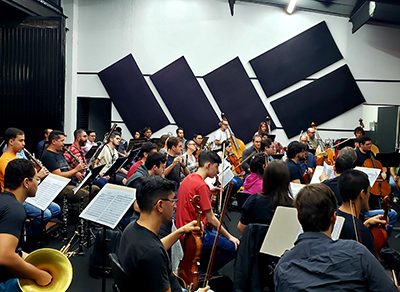 Orquestra Sinfônica de Indaiatuba no primeiro ensaio para o EMIn 2024, na Estação Cultural (Foto: Patrícia Lisboa/Dropes)