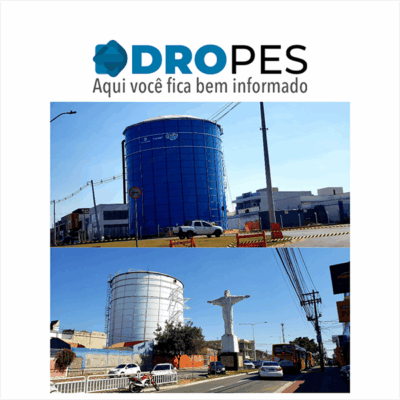 O reservatório do Jardim Esplanada, o azulão, e o reservatório do Jardim Morada do Sol, o gigante branco, ao lado do Cristo Redentor (Fotos: Patrícia Lisboa/Dropes)