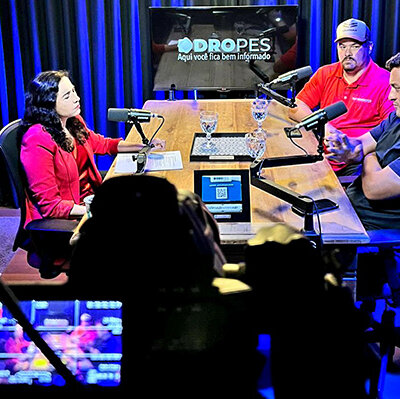 Patrícia Lisboa entrevista Igor Souto, supervisor de Marketing da Yanmar, e Igor Dante, presidente do Primavera SAF (Foto: Kelly Moraes)